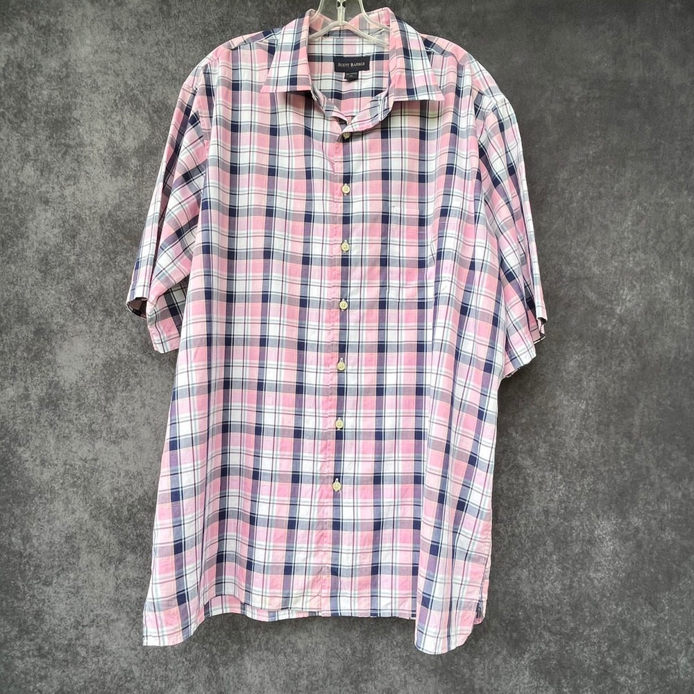 Scott Barber Mens XL Madras Plaid Short Sleeve Button Down Shirt Preppy Coastal